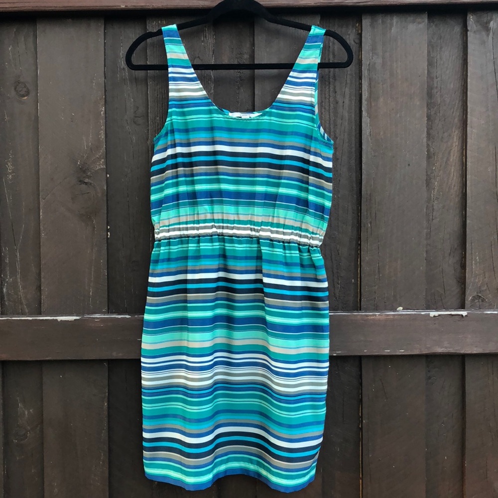 LOFT green and blue striped dress